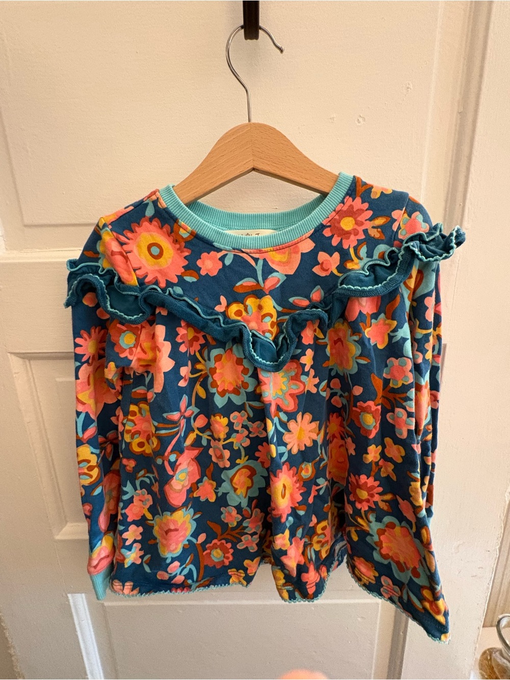 Matilda Jane Teal Floral Ruffle Long-Sleeve Top